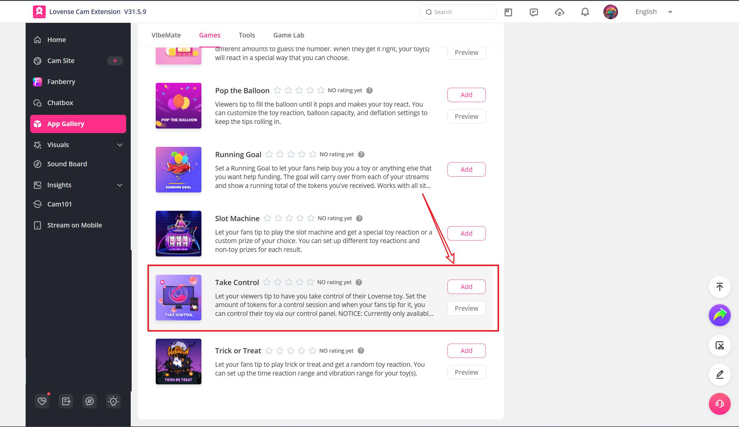 Add Take Control from the App Gallery